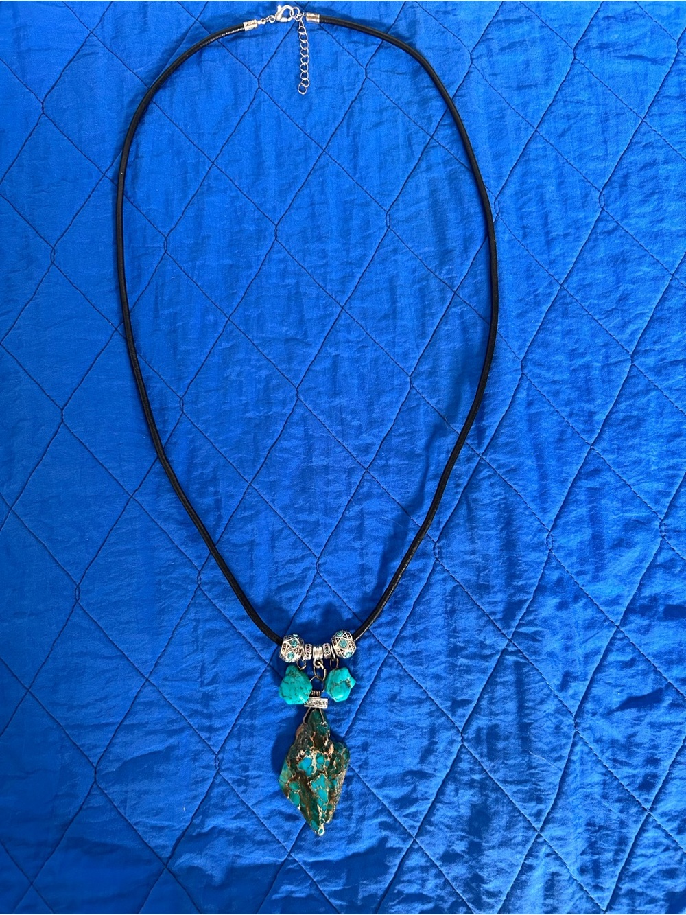 Turquoise Stone Pendant Necklace on Black Cord